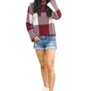 SHEIN Gingham High Neck‎ Cropped Sweater Size Small
